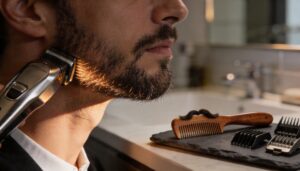 trimming cheeks, neckline, and mustache trimming cheeks, neckline, and mustache