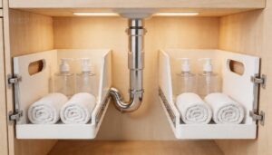 use pull-out organizers around pipes use pull-out organizers around pipes