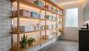 use tall shelving units to maximize near-ceiling space use tall shelving units to maximize near-ceiling space