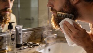 wash, dry, and detangle the beard first