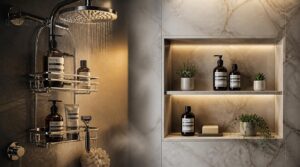 shower caddy vs built-in shelf shower caddy vs built-in shelf