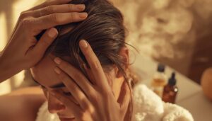 massaging oil into scalp massaging oil into scalp