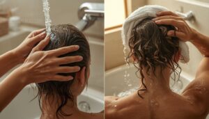 shampoo and towel-dry hair shampoo and towel-dry hair