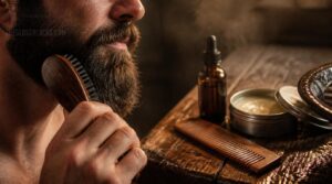 using a beard comb and brush using a beard comb and brush