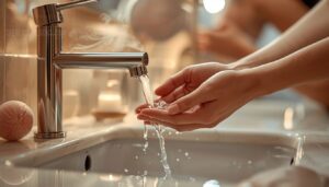 wash hands and wet face wash hands and wet face