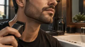 style stubble (under 5 mm) with even length and clean edges style stubble (under 5 mm) with even length and clean edges