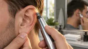 trim visible outer-ear hair trim visible outer-ear hair